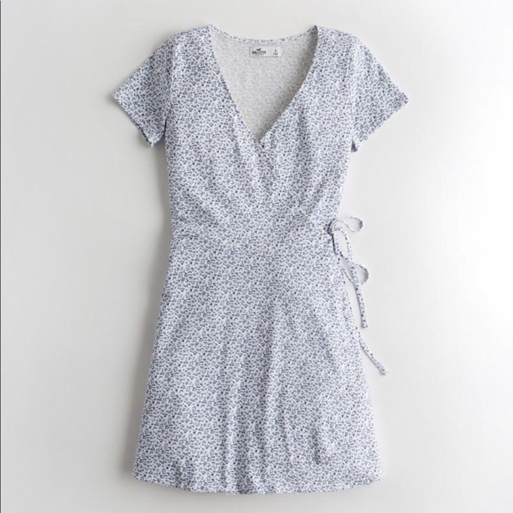 Hollister Light Blue Ditsy Floral Wrap Dress